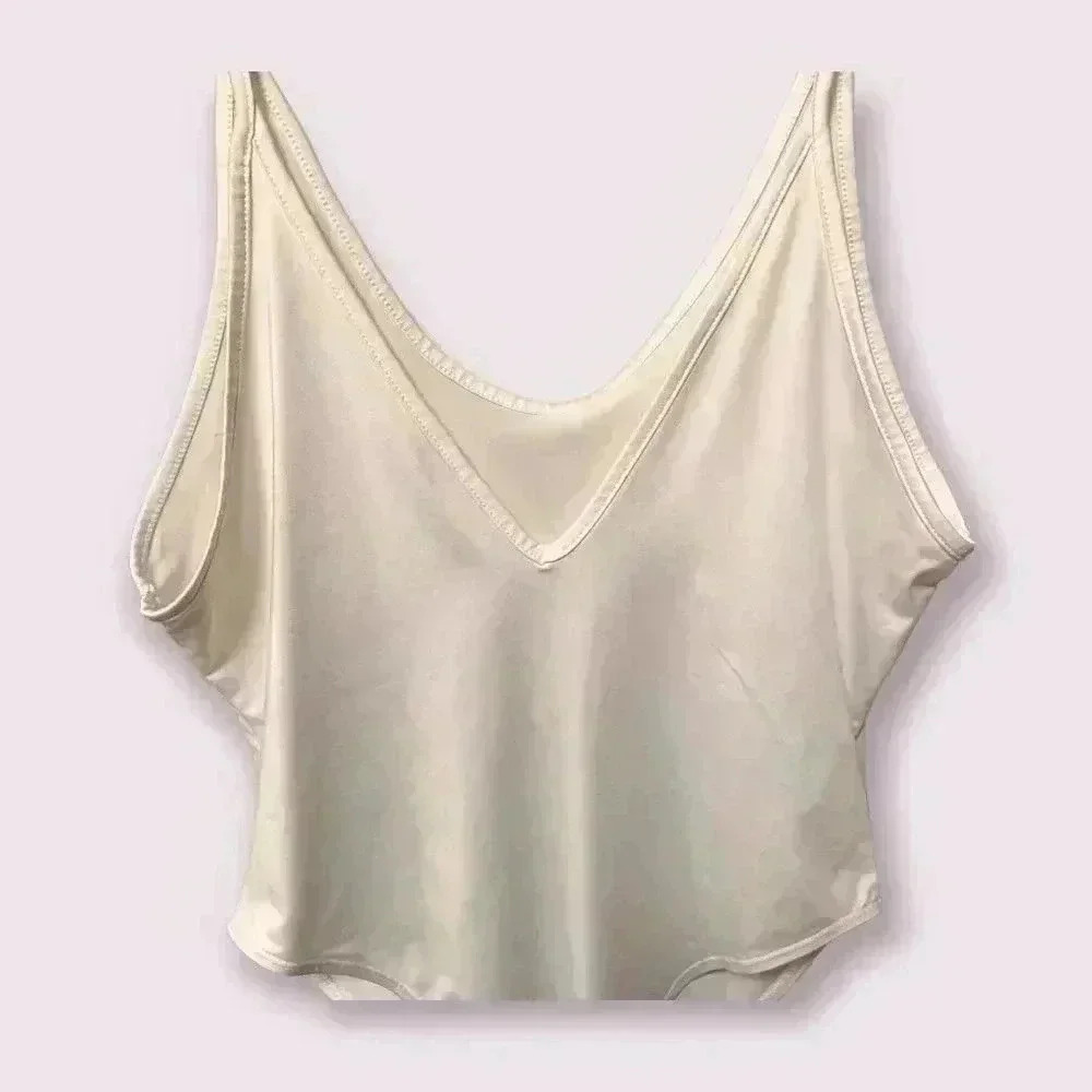 NWOT Shein Plunging Scoop Neckline Sleeveless Stretchy Casual White Bodysuit - Picture 4 of 10